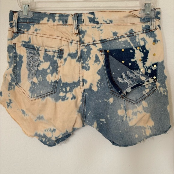 Bleached & Distressed Denim Shorts with Gold Embellishments Size Medium - Picture 2 of 6
